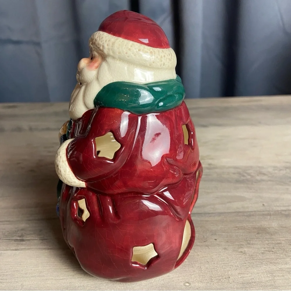 Bella Casa by Ganz Ceramic SANTA Claus Tea‎ Light Candle Holder Red Christmas